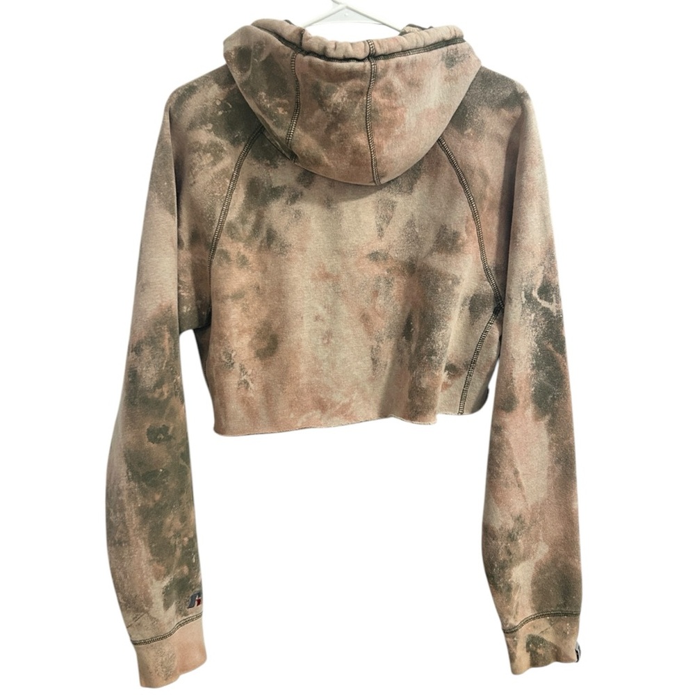 Russell Cropped Hoodie Tan Bleach Dye Premium Fleece Medium Pullover View 6